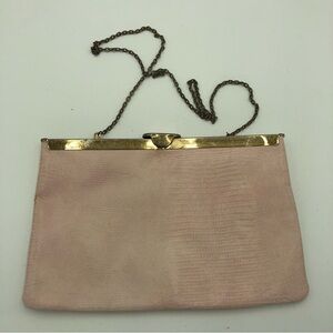 Vintage Etra 1960's Light Pink Lizard Print Envelope Clutch - Genuine Leather